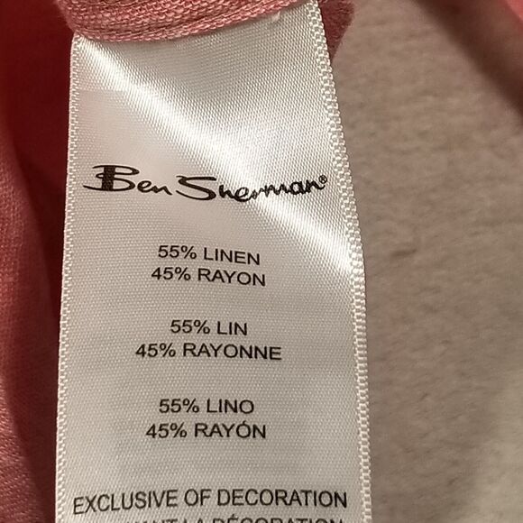 Ben Sherman Mens Small Linen Blend Shirt Long Sleeve Button Down Woven Pink - Picture 6 of 10